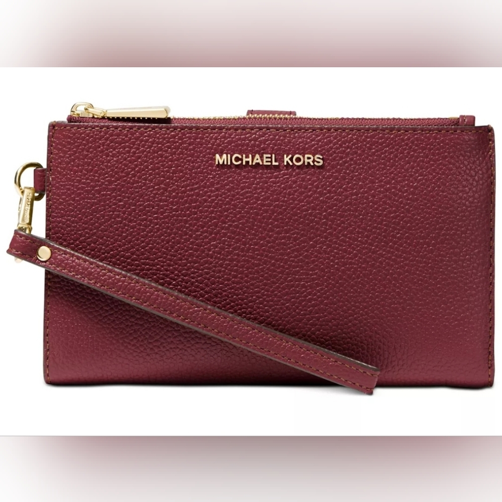Michael Kors Adele Double-Zip Pebble Leather Phone Wristlet